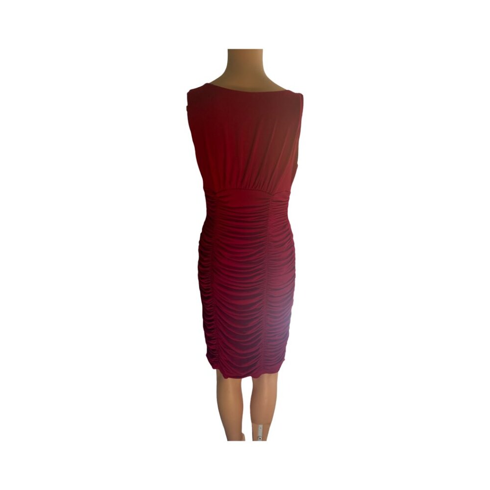 Red Sleeveless Ruched Calvin Klein Dress Size 4 - Picture 3 of 5